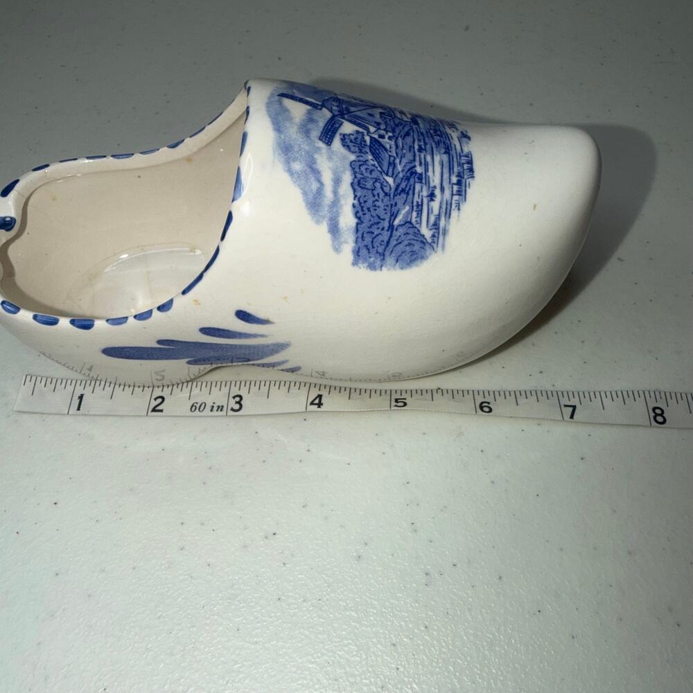 Vintage Ashtrays Holland Dutch Shoes Blue Hand Painted Ceramic Windmill - Picture 6 of 7
